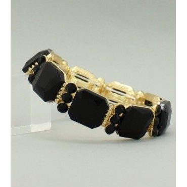 Gold w/Black Cube Crystal Stretch Bangle